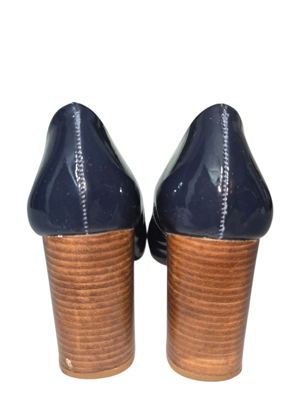 Tory Burch Yardley Navy Blue Patent Leather Square Toe Block Heel Pump - Picture 6 of 13